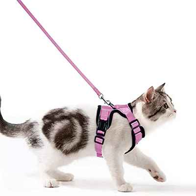 Wdmiya Arnes Gato Antiescape, Arnés para Gato Ajustable con Correa de 150cm, Chaleco Suave Cómodo Reflectante Transpirable para Caminar Entrenar, Gato Adulto Grande Mediano y Pequeño (Rosa Claro, XS)