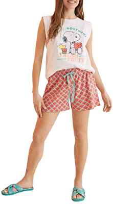 Women'secret Pijama Corto Tirantes 100% algodón Snoopy sandías Juego, Marfil, XS para Mujer