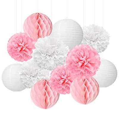 YBwanli Pompones Farolillos de papel Decoracion Boda, Fiesta de cumpleaños, Decoración de regreso a la escuela, bautizo, confirmación, decoración para niñas,comunión, San Valentín